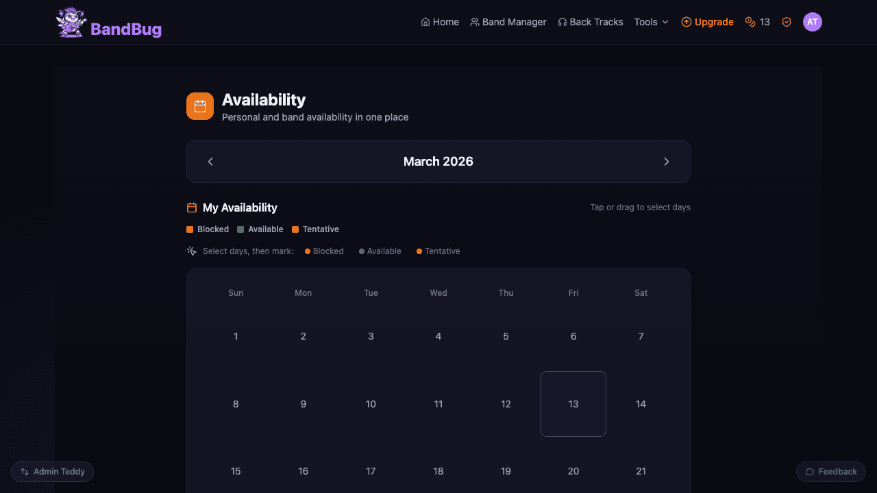 Availability calendar with color-coded dates