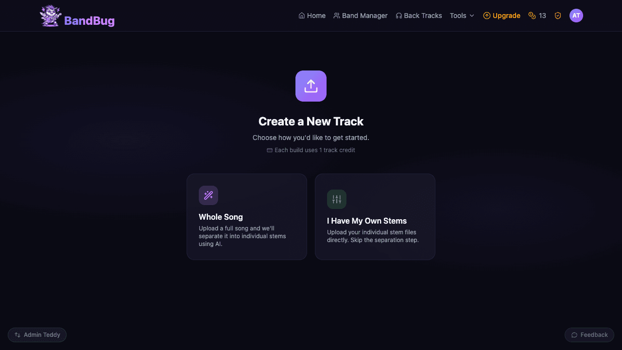 Backing track builder with two workflow options