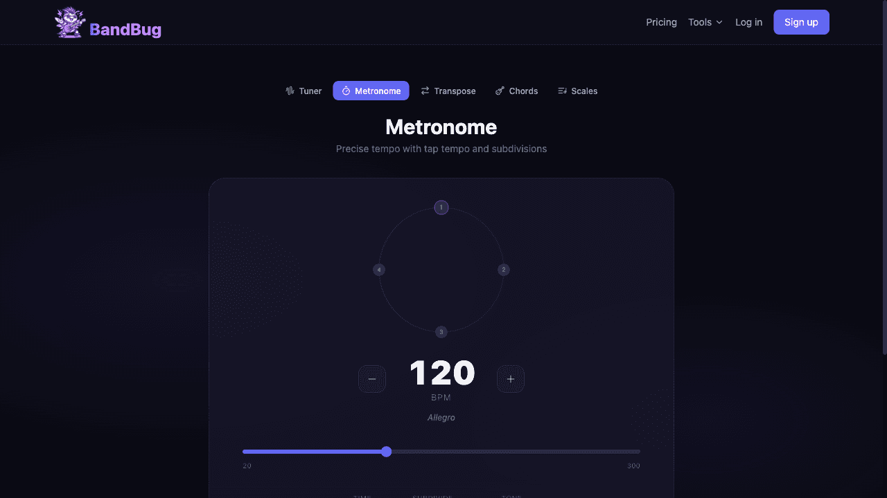 Metronome with tap tempo and subdivisions