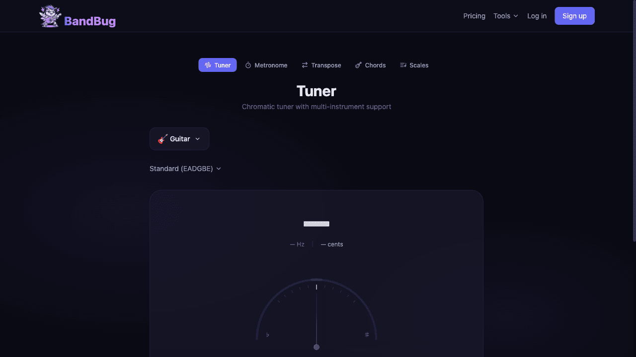 Chromatic tuner with guitar tuning presets